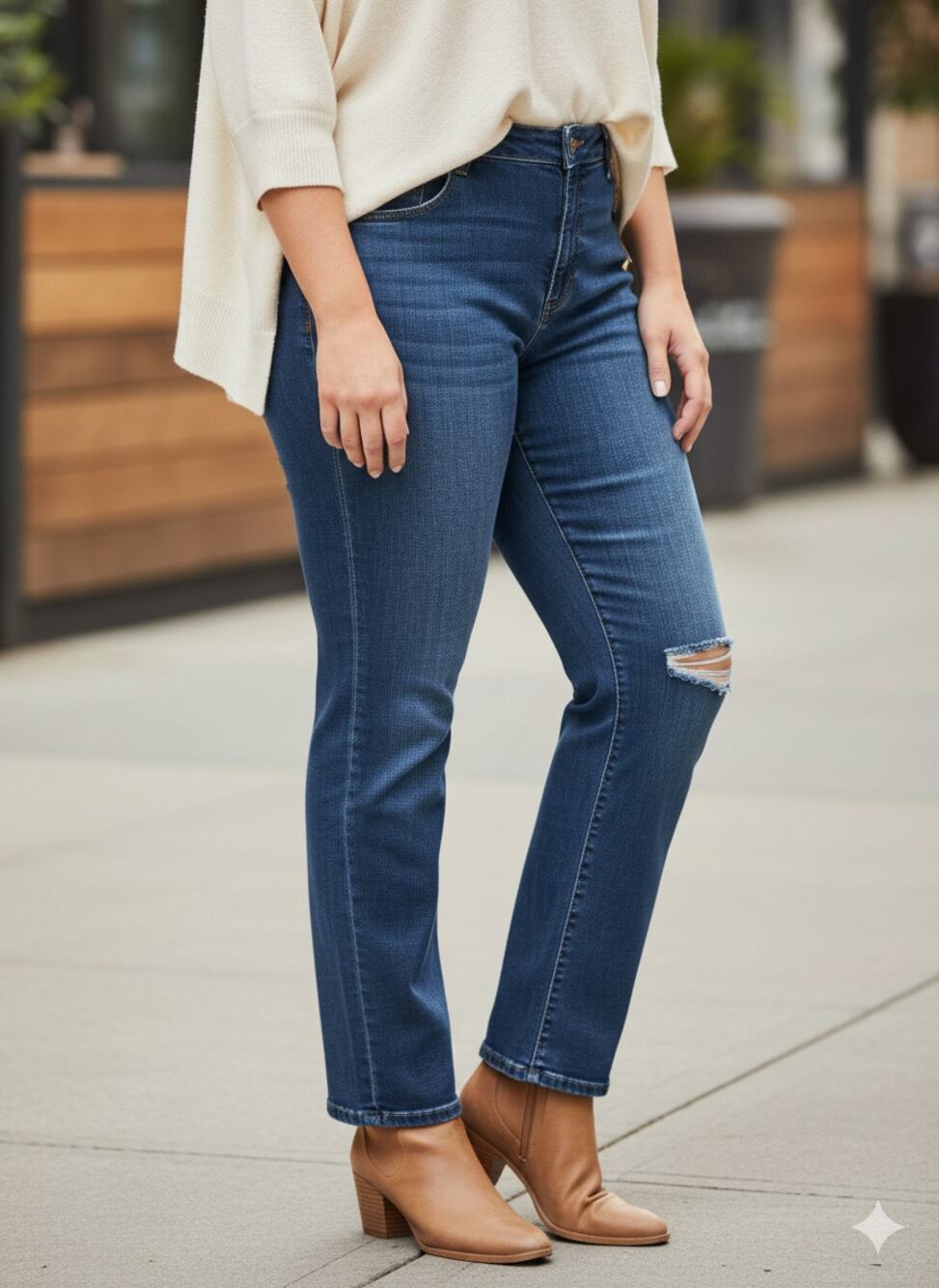 Lane Bryant Women 26W Distressed High Rise Stretch Straight Crop Denim Jeans